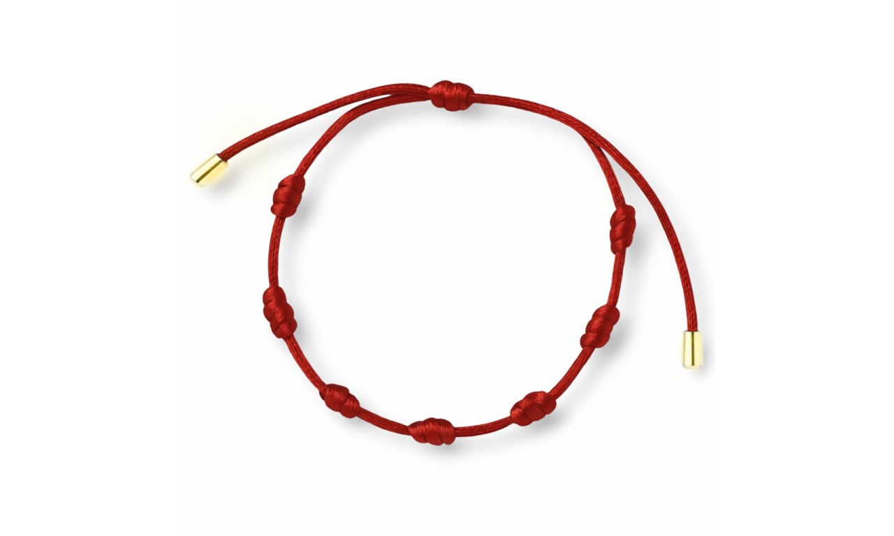 Pulseira 7 nós Fio de Seda Banho de Ouro 18k ou Ródio Branco.