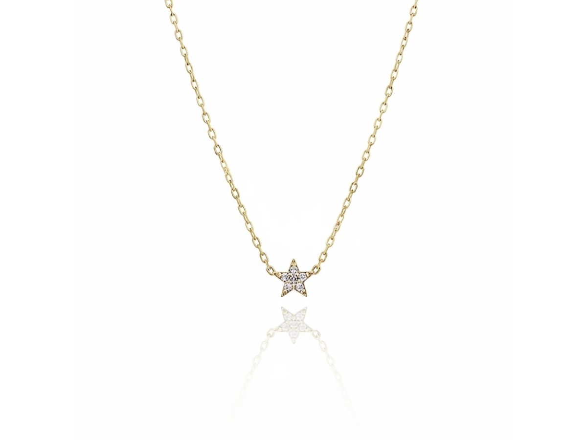Colar Estrela Micro Cravação Banho de Ouro 18k.