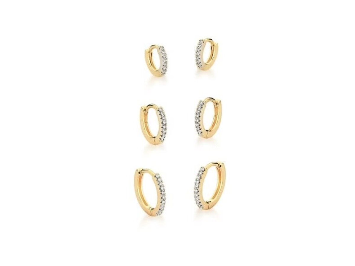 Brinco Argola Cravejada Banho de Ouro 18k + Ródio Branco.