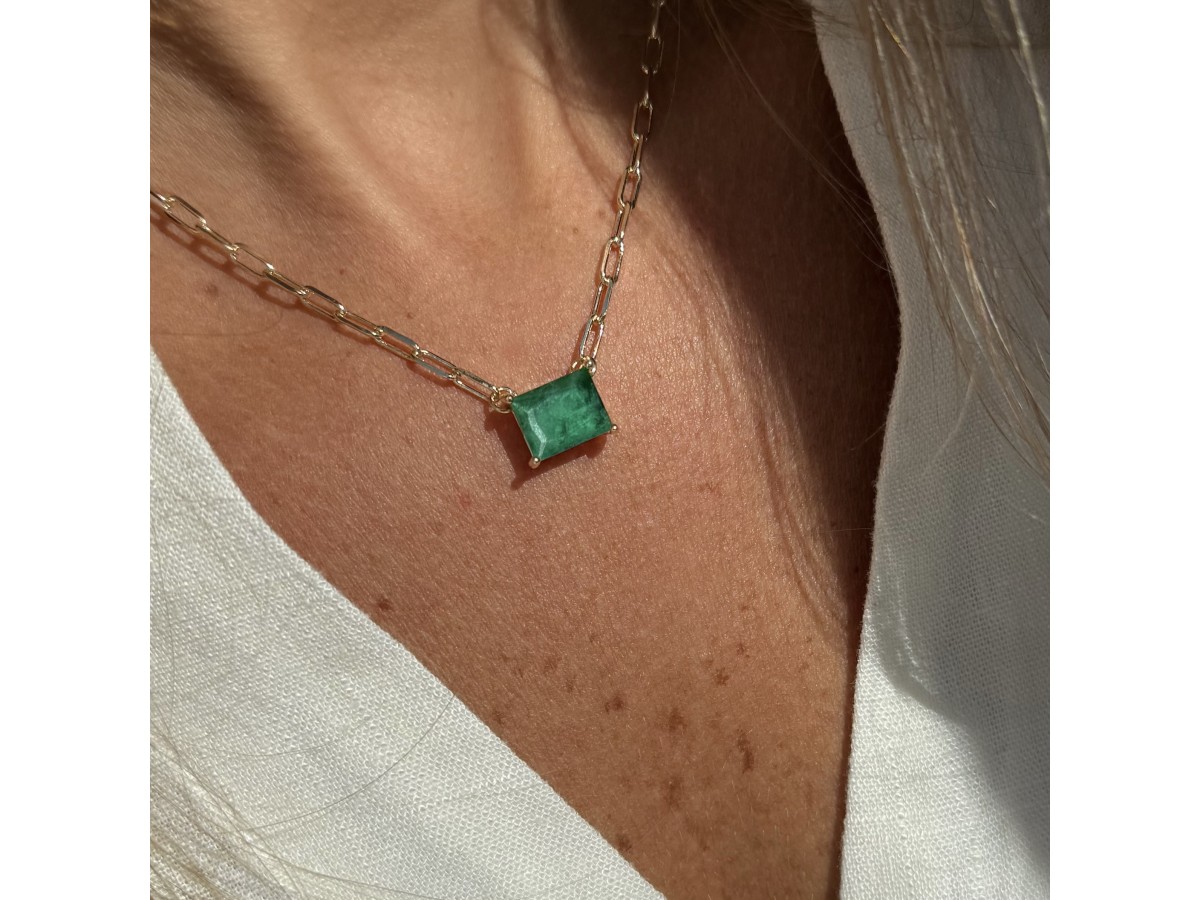 Colar Corrente Esmeralda Escura Fusion Banho de Ouro 18k.