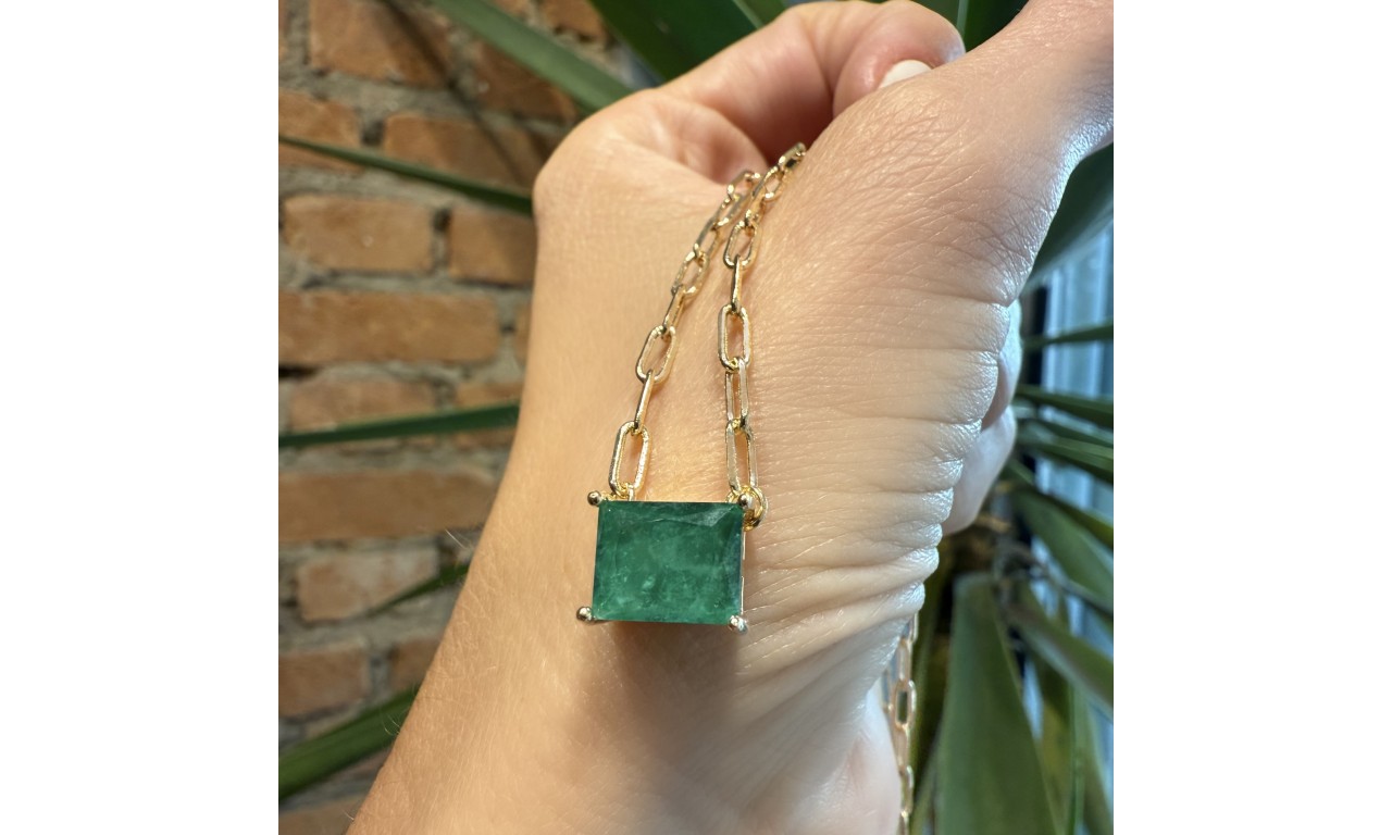 Colar Corrente Esmeralda Escura Fusion Banho de Ouro 18k.