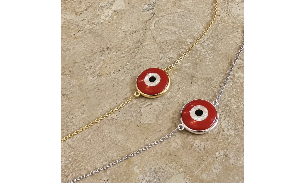 Pulseira Olho Grego Vermelha Prata 925.