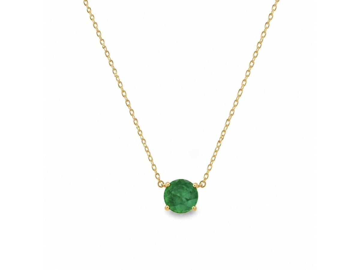 Colar Solitário Esmeralda Fusion Banho de Ouro 18k.