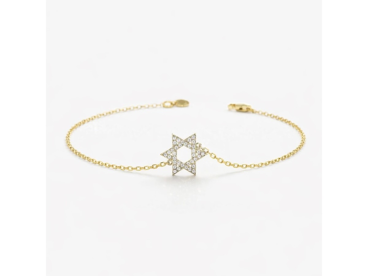 Pulseira Estrela de Davi Cravejada Banho de Ouro 18k 