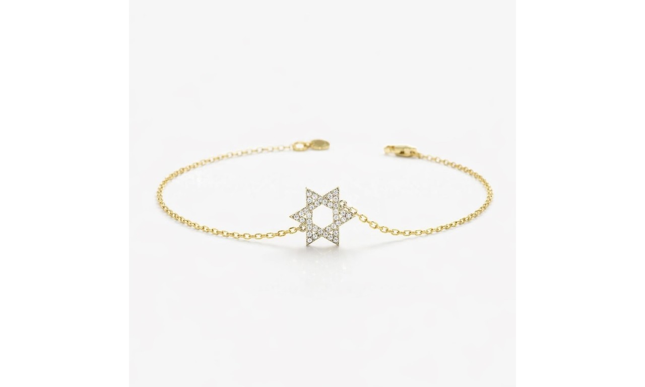 Pulseira Estrela de Davi Cravejada Banho de Ouro 18k 