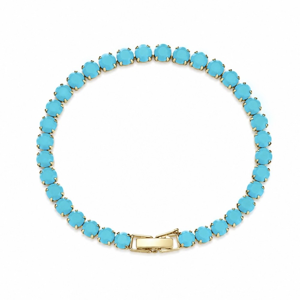 Pulseira Riviera Turquesa Ródio Banho de Ouro 18k. Pulseira Riviera Turquesa Ródio Banho de Ouro 18k.