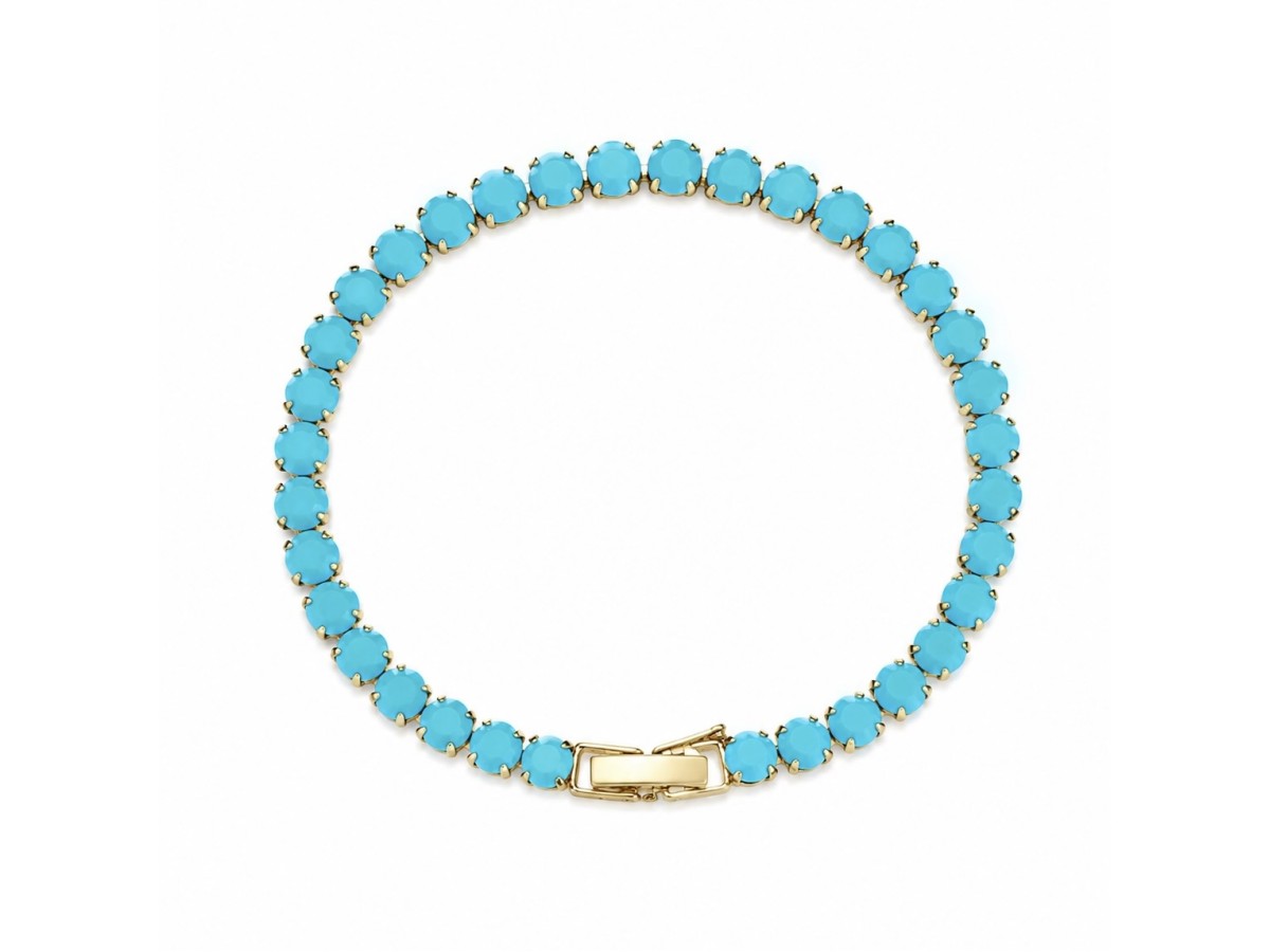 Pulseira Riviera Turquesa Ródio Banho de Ouro 18k.
