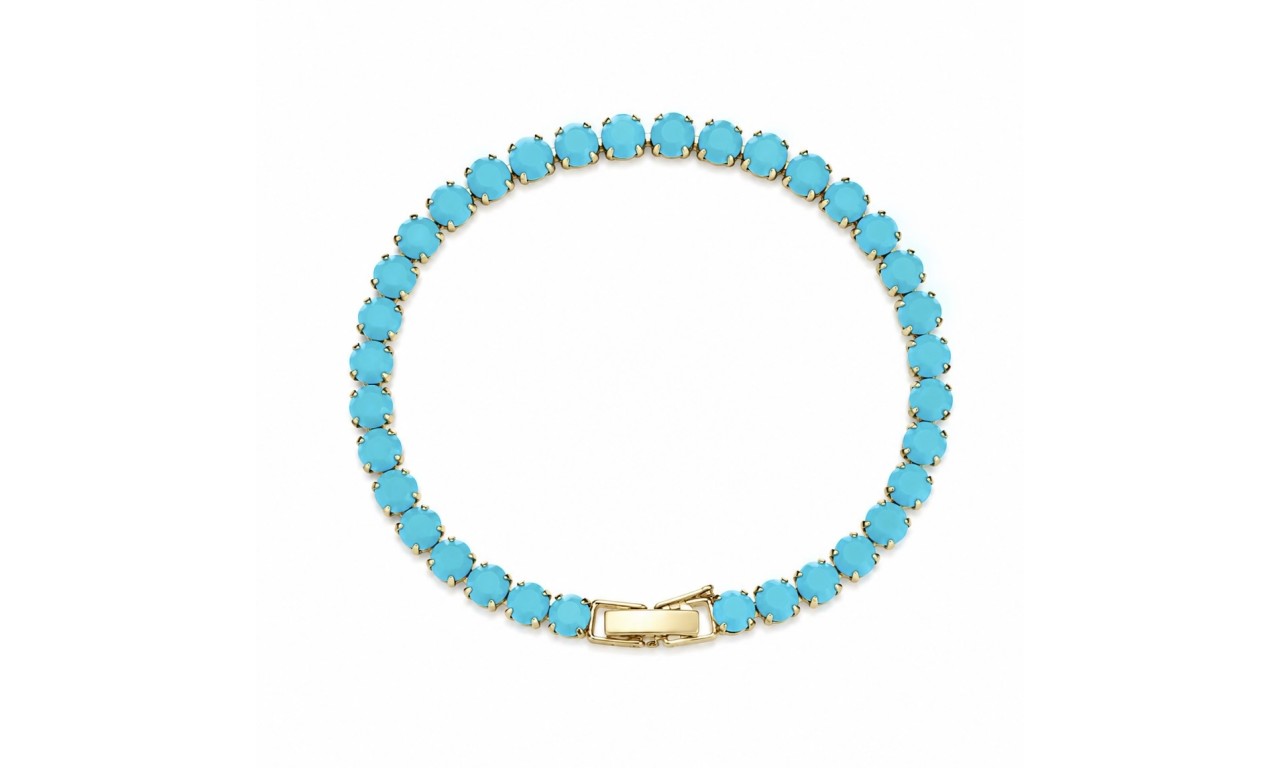 Pulseira Riviera Turquesa Ródio Banho de Ouro 18k.