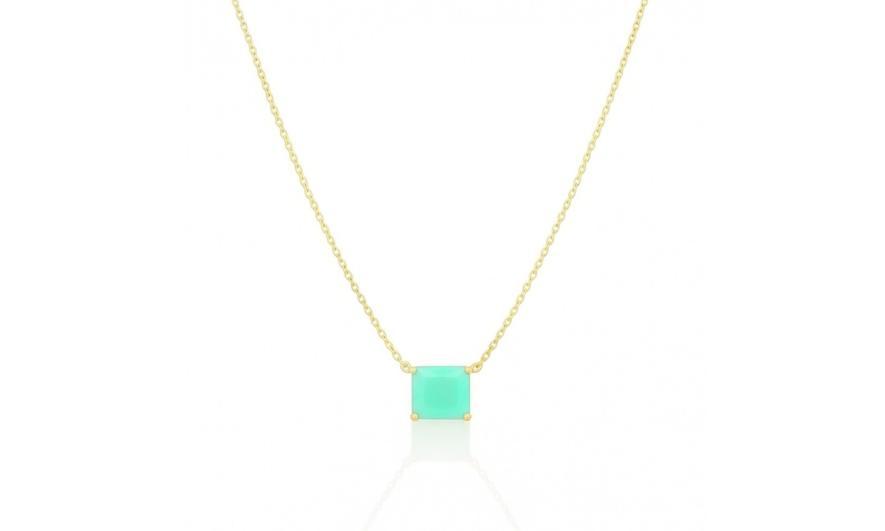 Colar Quadradinho Esmeralda Leitosa Banho de Ouro 18k