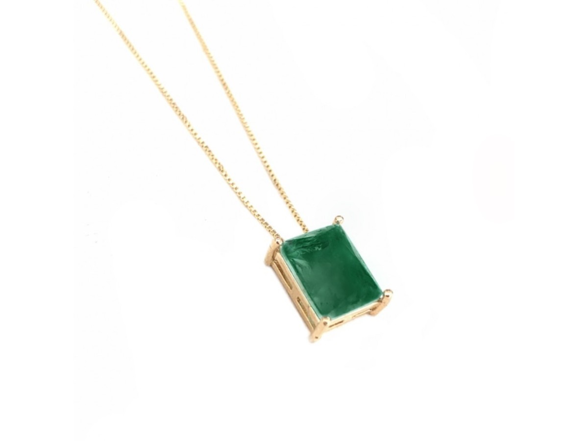 Colar Esmeralda Fusion Escura Banho de Ouro 18k.
