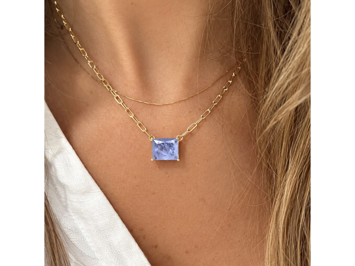 Colar Corrente Tanzanita Fusion Banho de Ouro 18k.
