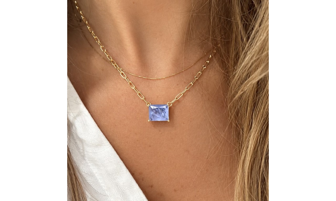 Colar Corrente Tanzanita Fusion Banho de Ouro 18k.