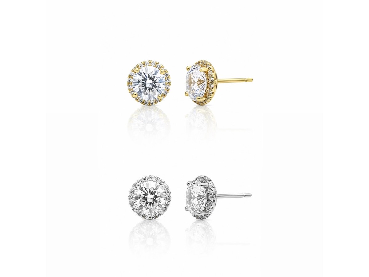 Brinco Ponto de Luz Cravejado Banho de Ouro 18K ou Ródio Branco.
