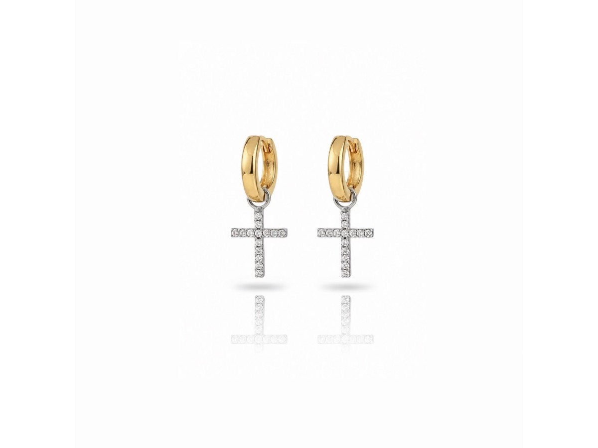 Brinco Argola Cruz Cravejada Banho de Ouro 18k