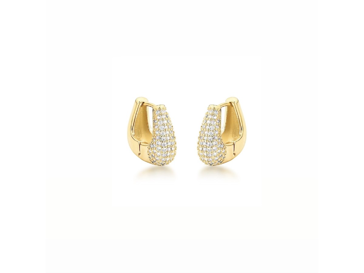 Brinco Gota Argola Cravejada Banho de Ouro 18k.