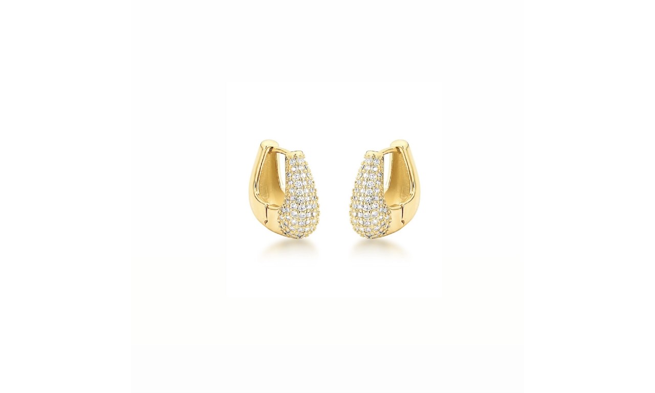 Brinco Gota Argola Cravejada Banho de Ouro 18k.