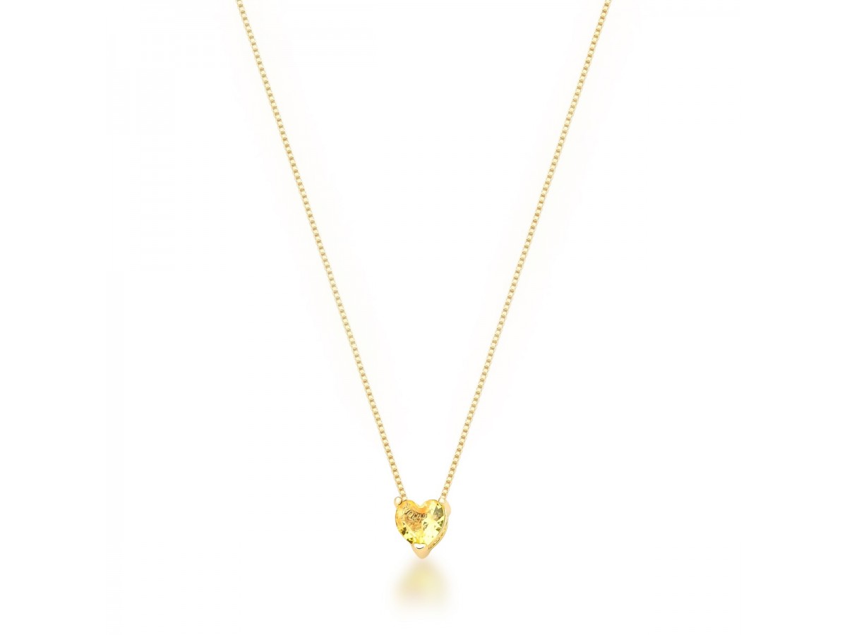 Colar Coração Citrino Banho de Ouro 18k.