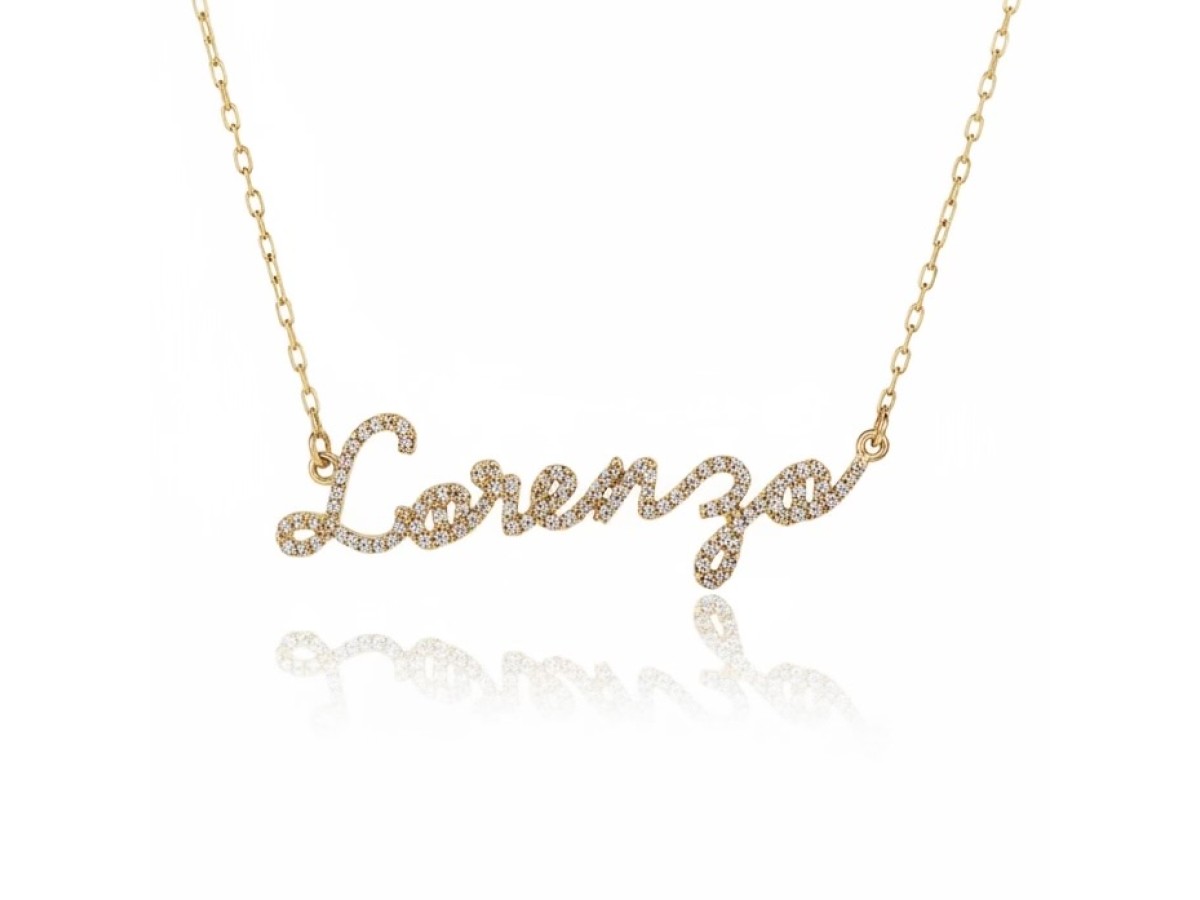 Colar Nome Prata 925 Cravejado Banho de Ouro 18k ou Ródio Branco.