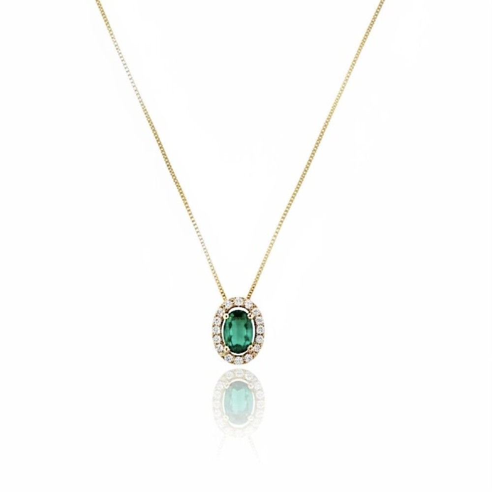 Colar Oval Cravejado Esmeralda Banho de Ouro 18k. Colar Oval Cravejado Esmeralda Banho de Ouro 18k.