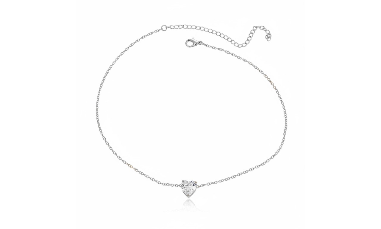 Pulseira Coração Solitário Rodio Branco.