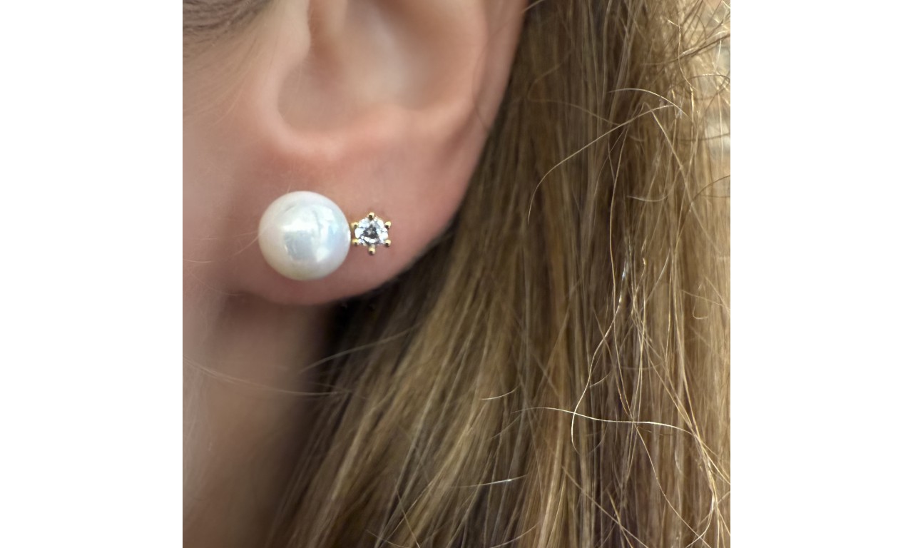 Brinco Pérola Shell Ponto de Luz Banho de Ouro 18k.