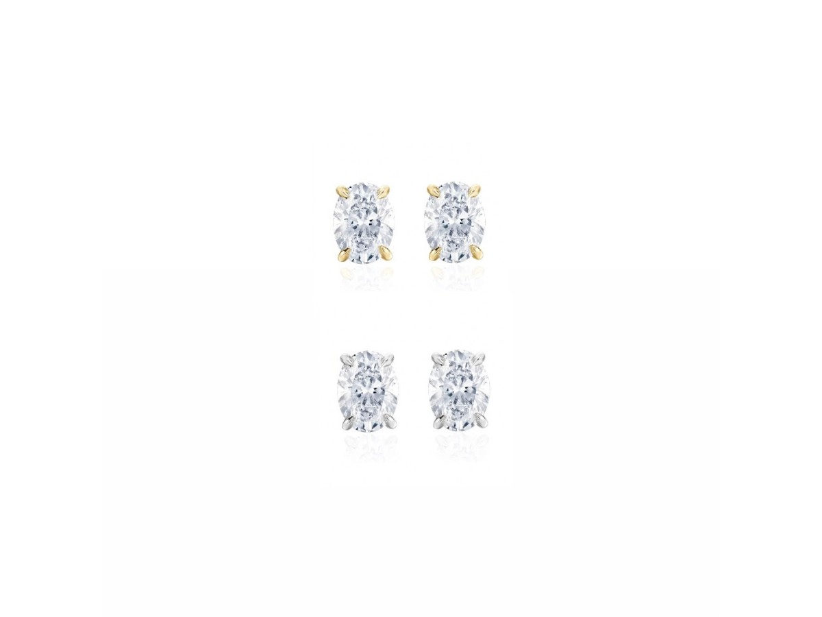 Brinco Mini Oval Cristal Banho de Ouro 18k ou Ródio Branco.