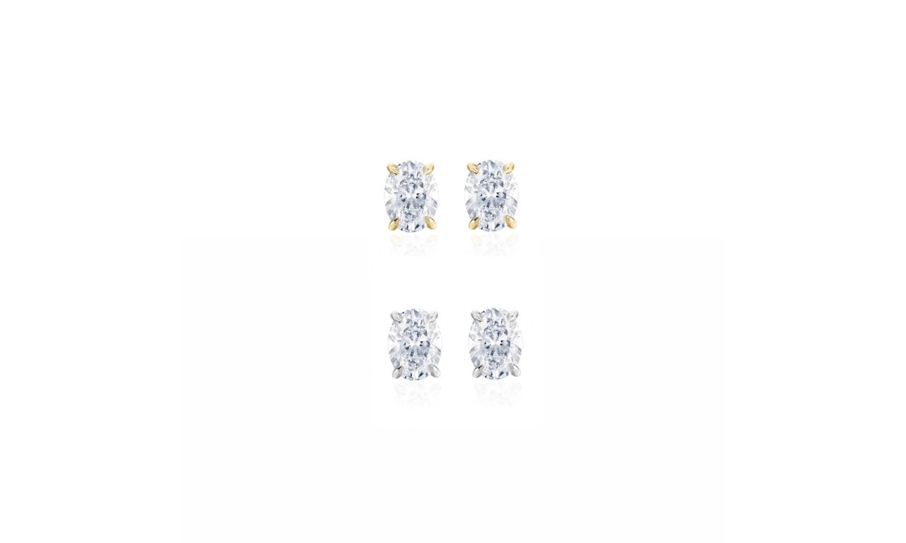Brinco Mini Oval Cristal Banho de Ouro 18k ou Ródio Branco.