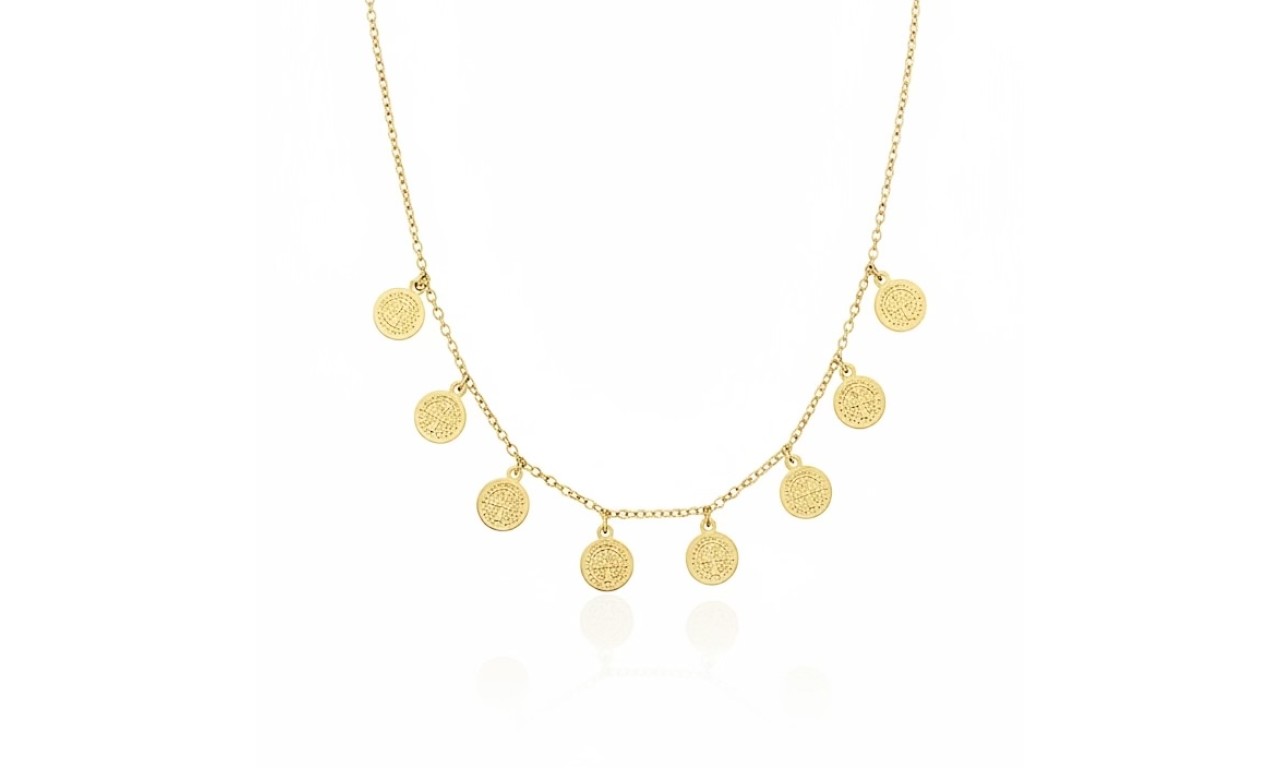 Colar Choker Medalhas de São Bento Banho de Ouro 18k.