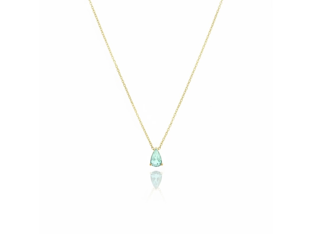 Colar Mini Gota Turmalina Banho de Ouro 18k.