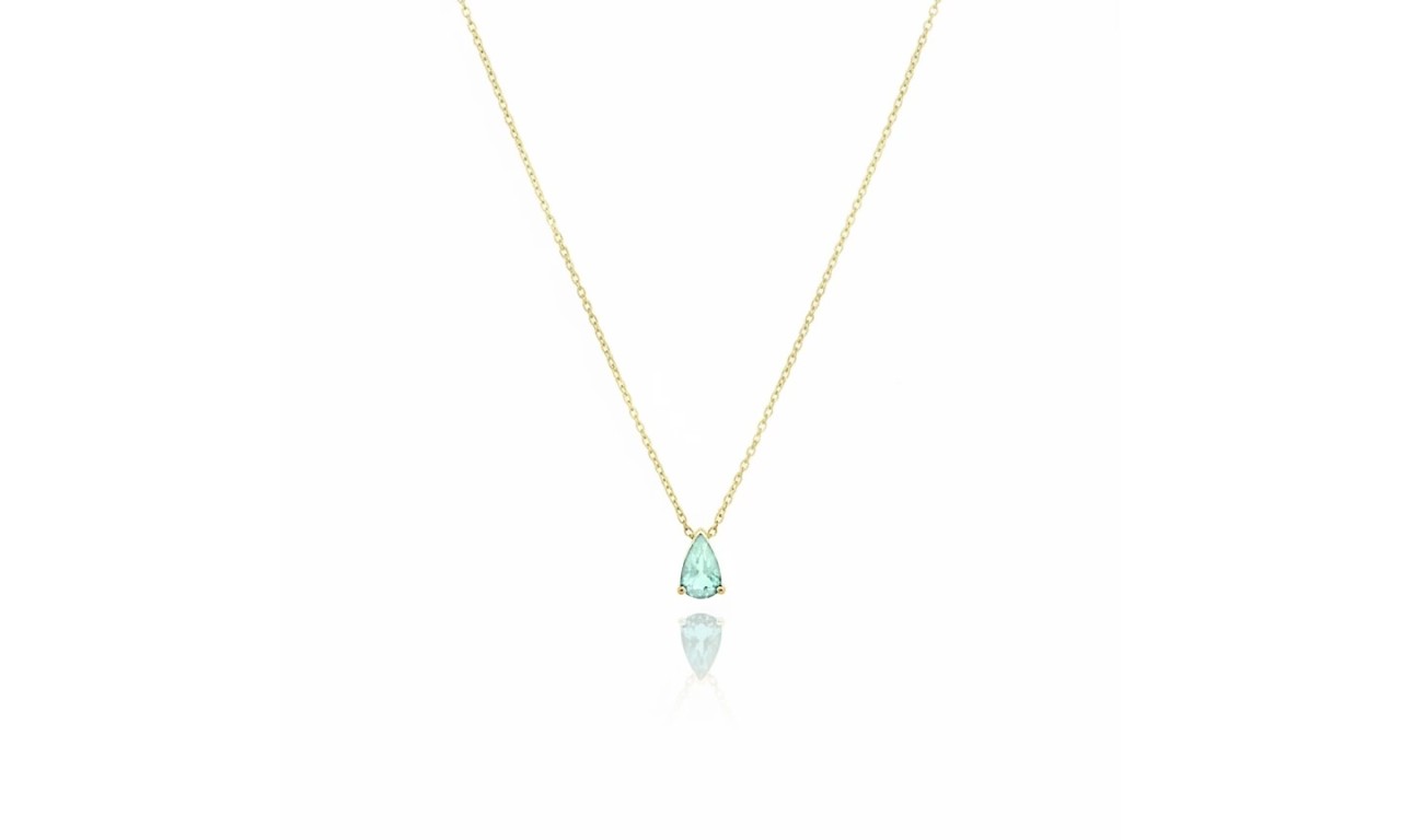 Colar Mini Gota Turmalina Banho de Ouro 18k.