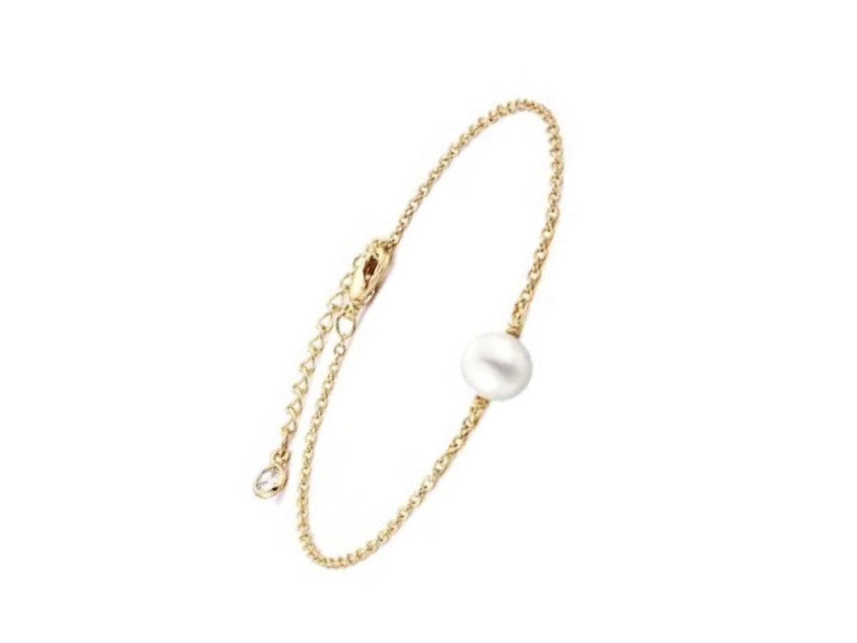 Tornozeleira Pérola Natural Banho de Ouro 18k.