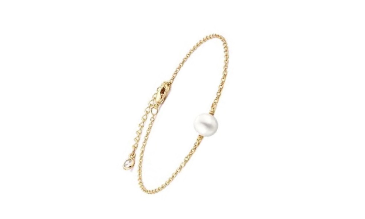Tornozeleira Pérola Natural Banho de Ouro 18k.