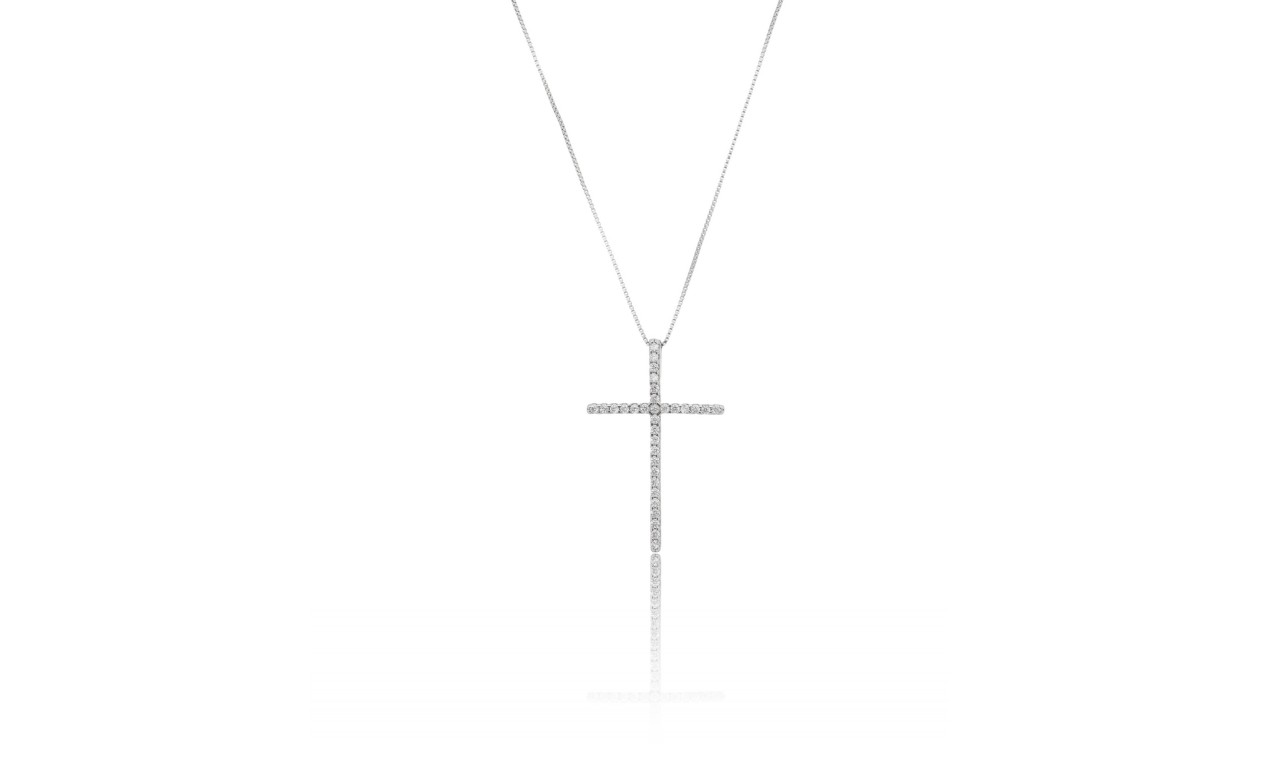 Colar Crucifixo Cravejado Ródio Branco