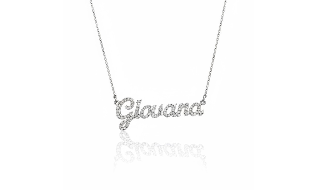 Colar Nome Cravejado Banho de Ouro 18k ou Ródio Branco.