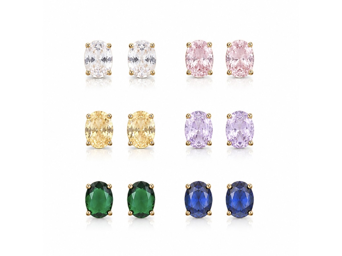 Brinco Oval Cristal Banho de Ouro 18k.