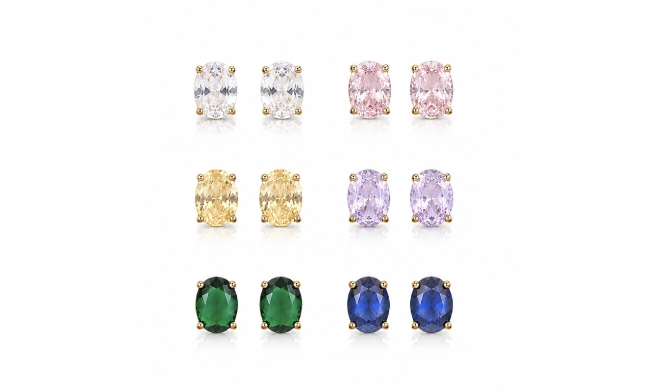 Brinco Oval Cristal Banho de Ouro 18k.