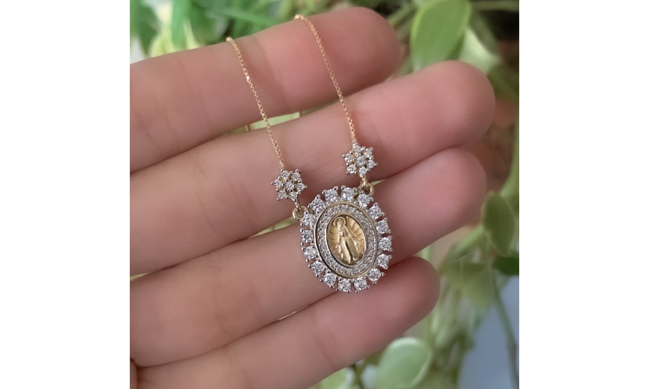 Colar Medalha Nossa Senhora das Graças Banho de Ouro 18k.