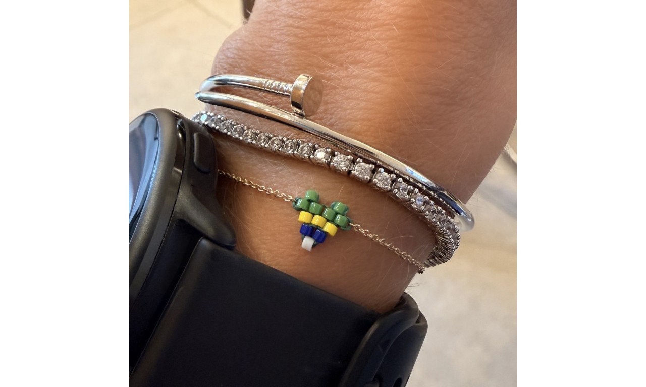 Pulseira Coração Brasil Feito a Mão Banho de Ouro 18k.