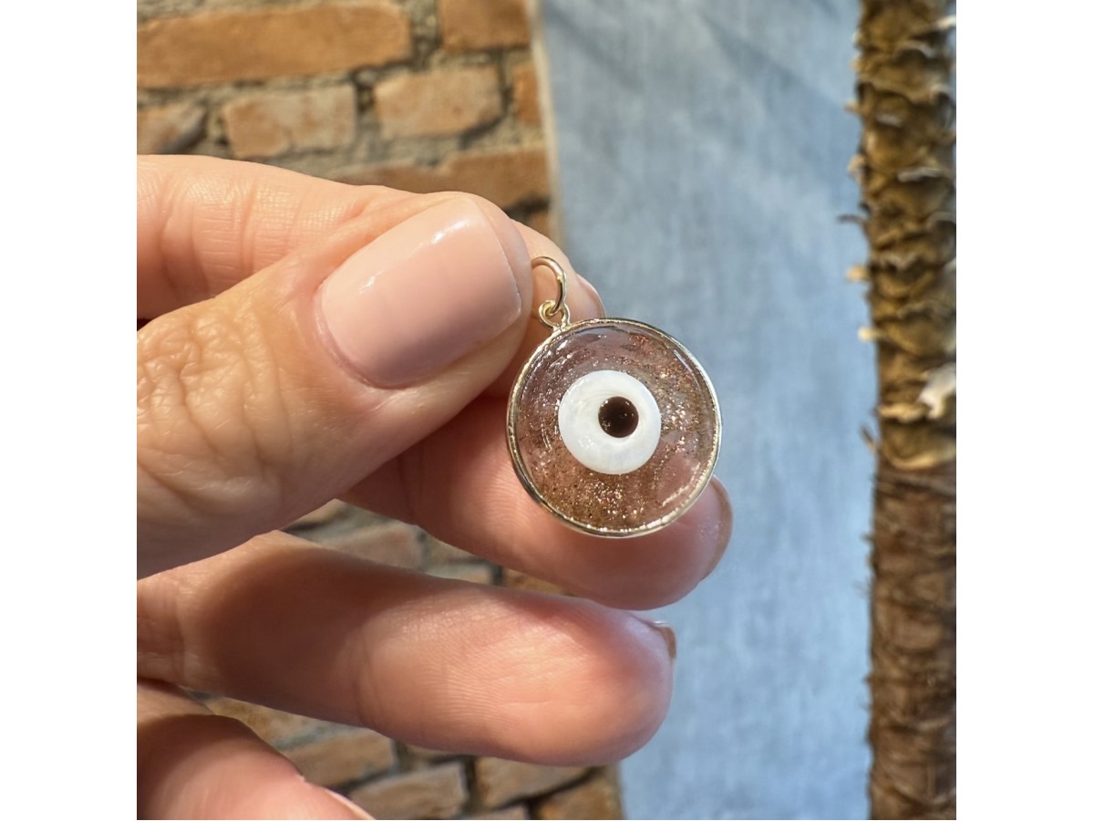 Pingente Olho Grego Murano Prata 925 Banho de Ouro 18k.