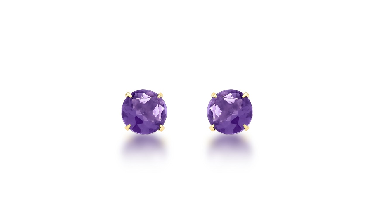 Brinco Ponto de Luz Ametista Banho de Ouro 18k.