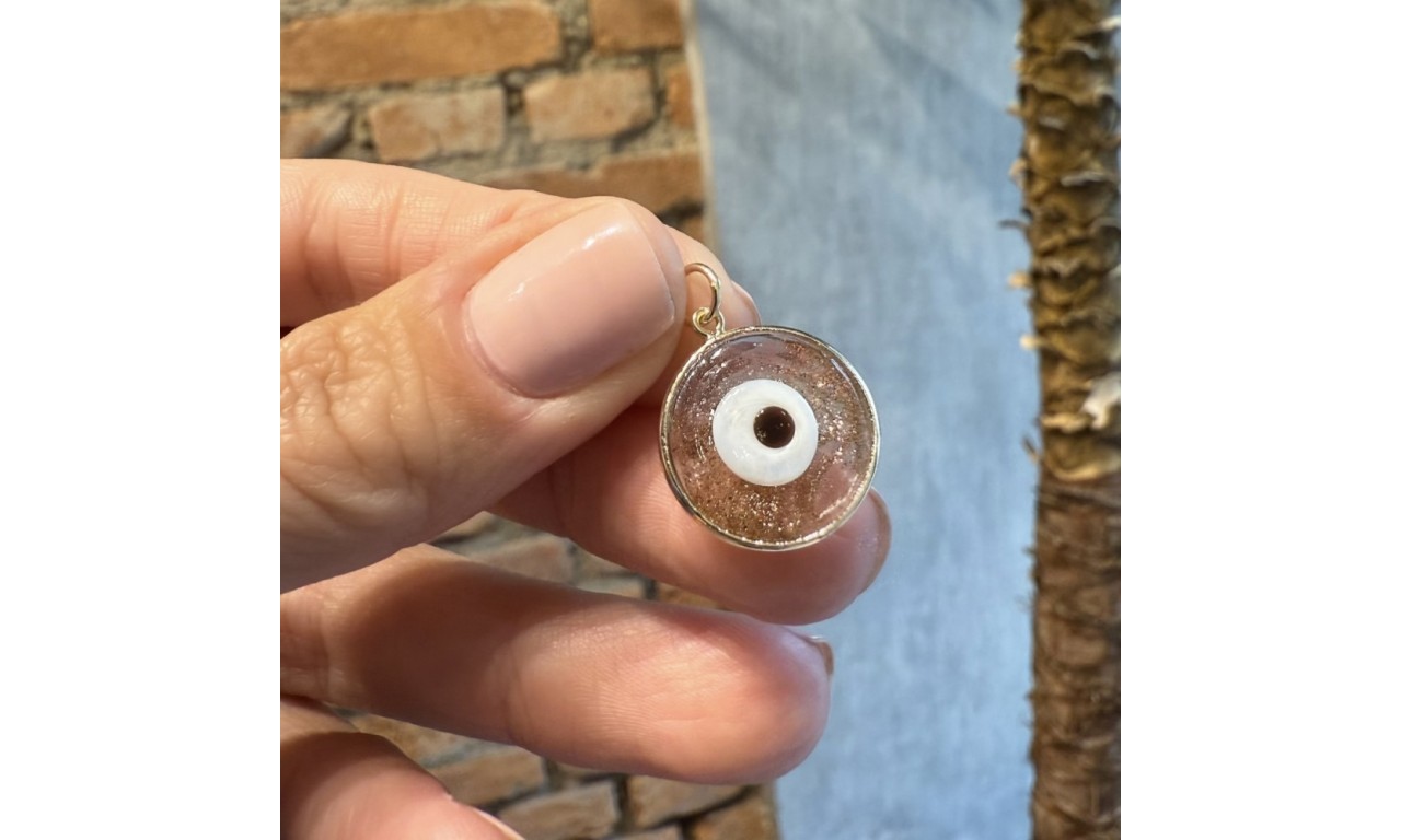 Pingente Olho Grego Murano Prata 925 Banho de Ouro 18k.