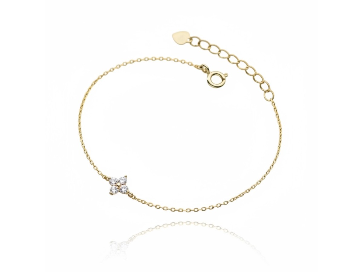 Pulseira Flor Cristal Banho de Ouro18k.