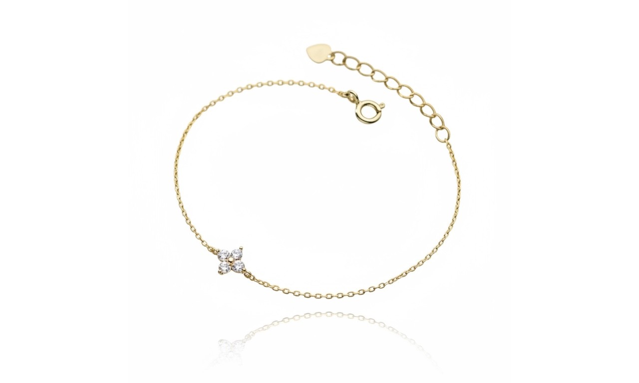 Pulseira Flor Cristal Banho de Ouro18k.