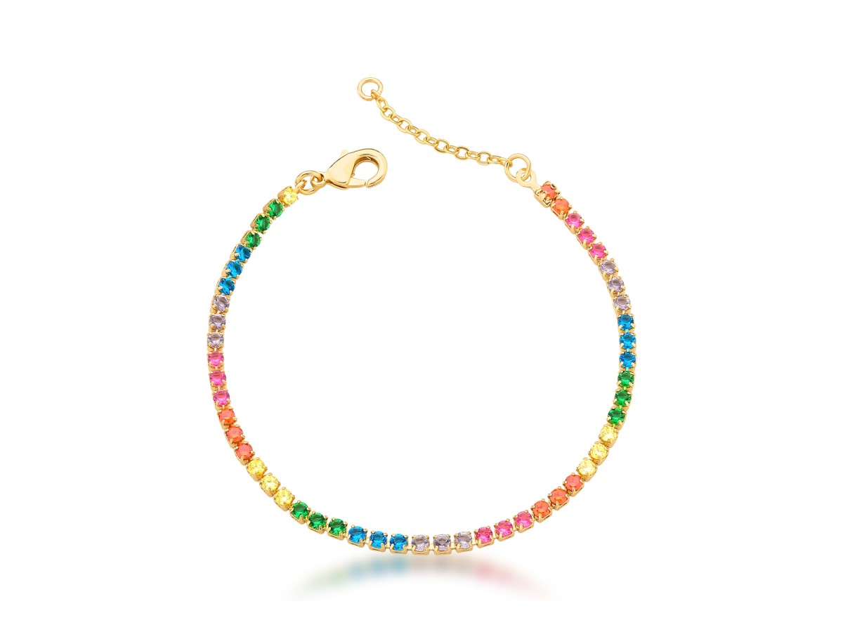 Pulseira Riviera Rainbow Banho de Ouro 18K.