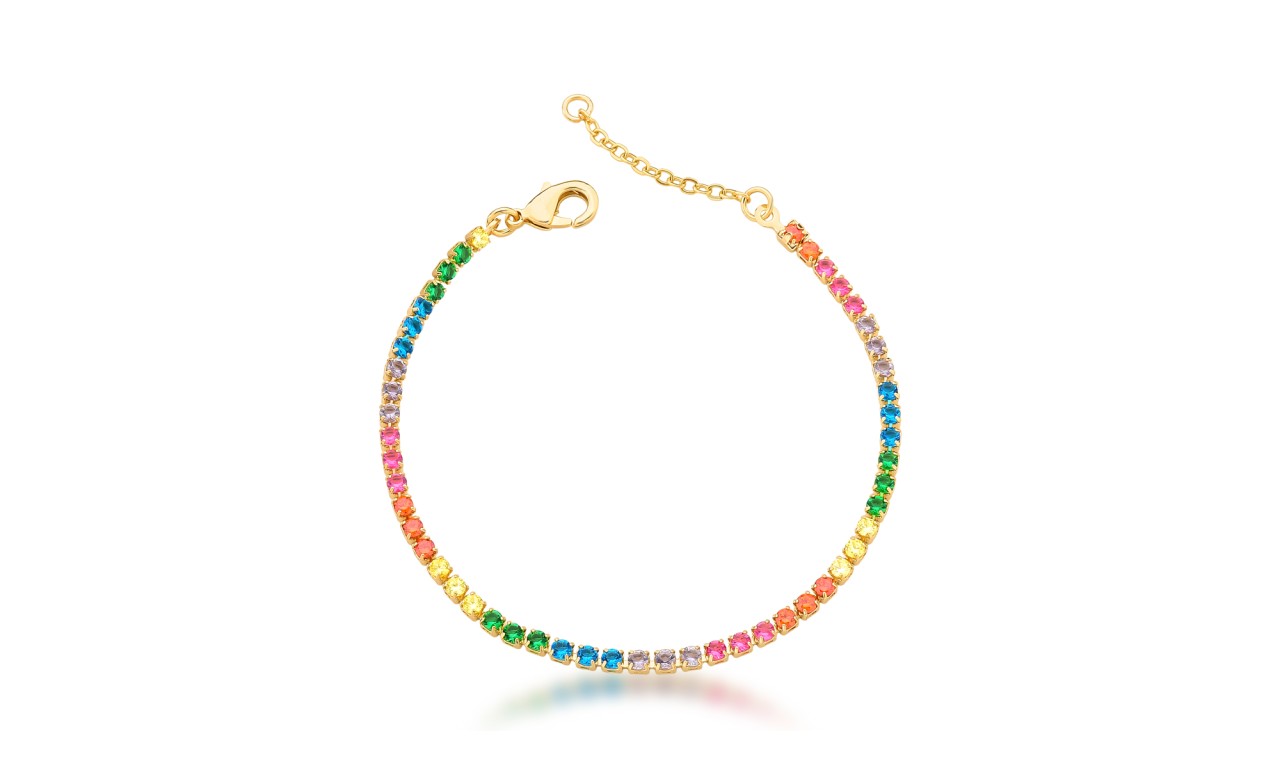 Pulseira Riviera Rainbow Banho de Ouro 18K.