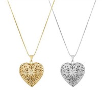 Colar Relicário Coração Virgínia Banho de Ouro 18k ou Ródio Branco.