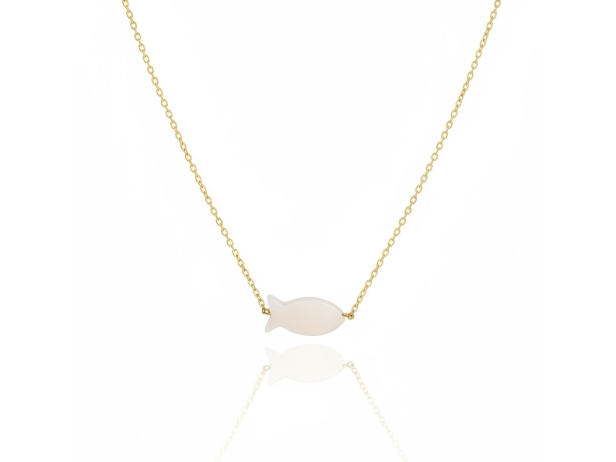 Colar Peixe Madrepérola Banho de Ouro 18k