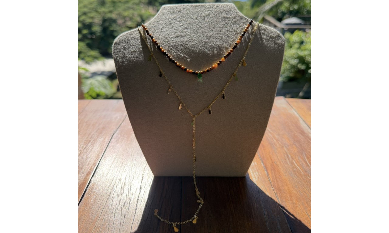 Colar Gota Esmeralda Pedra Natural Banho de Ouro 18k.