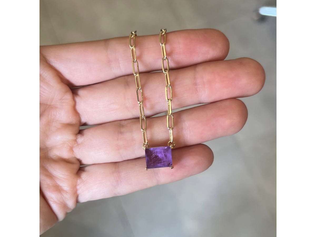 Colar Corrente Ametista Fusion Banho de Ouro 18k.