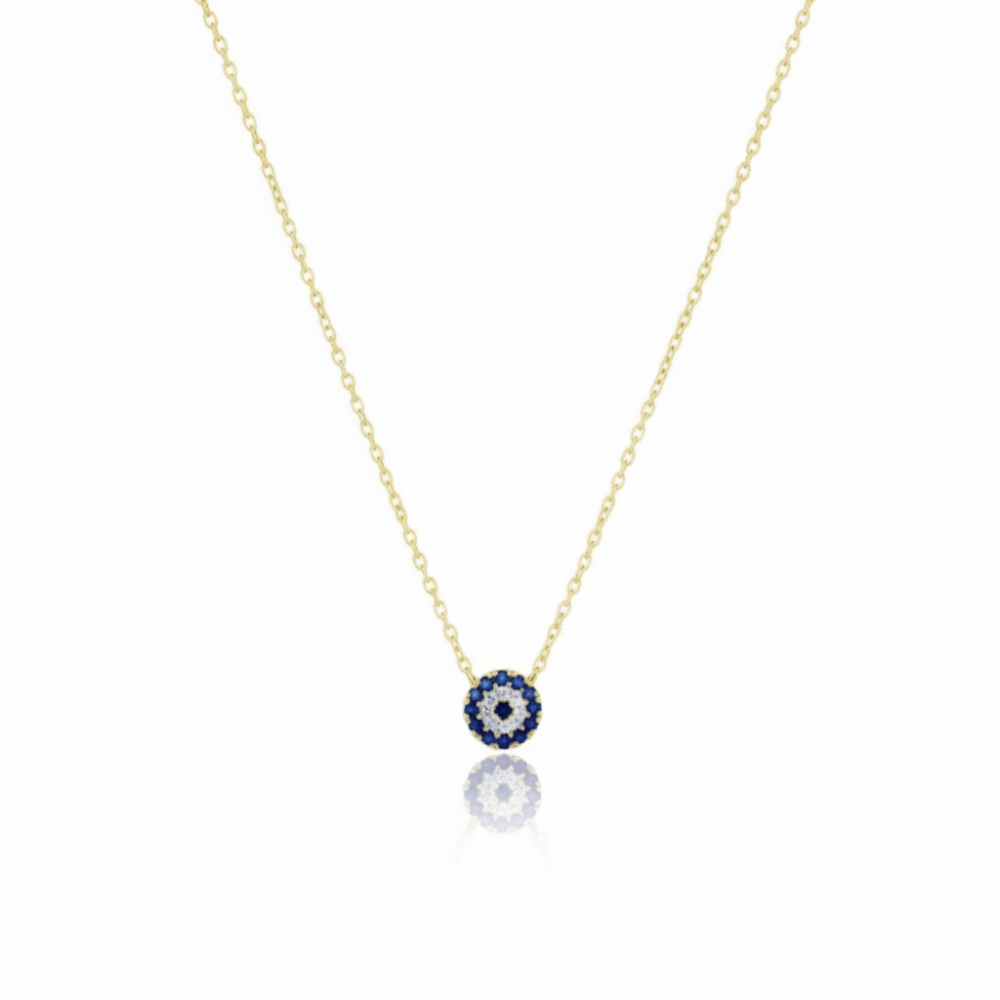 Colar Olho Grego Prata 925 + Banho de Ouro 18k ou Ródio Branco, Colar Olho Grego Prata 925 + Banho de Ouro 18k ou Ródio Branco,